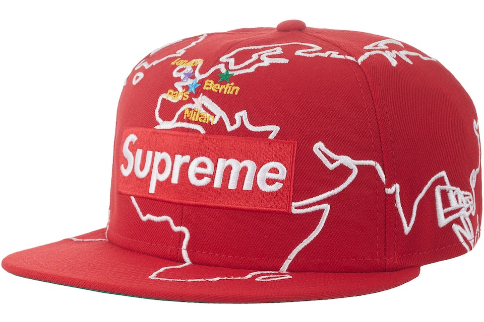 Comorama Print moden Supreme Worldwide Box Logo New Era Hat Red - FW23 - US