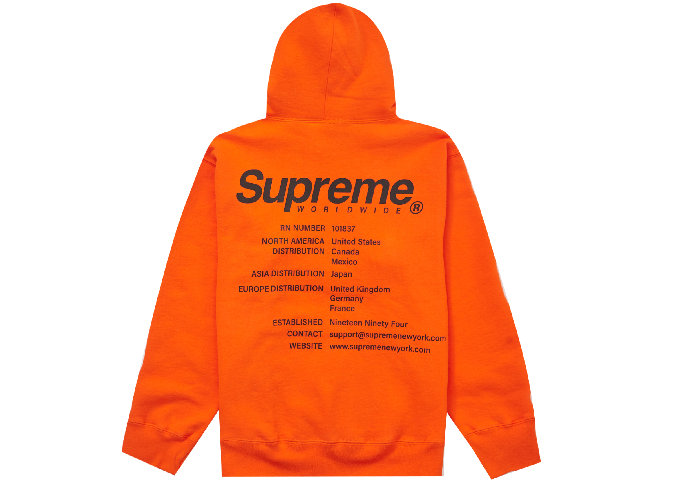 Supreme Worldwide Hooded Sweatshirt Dark Orange