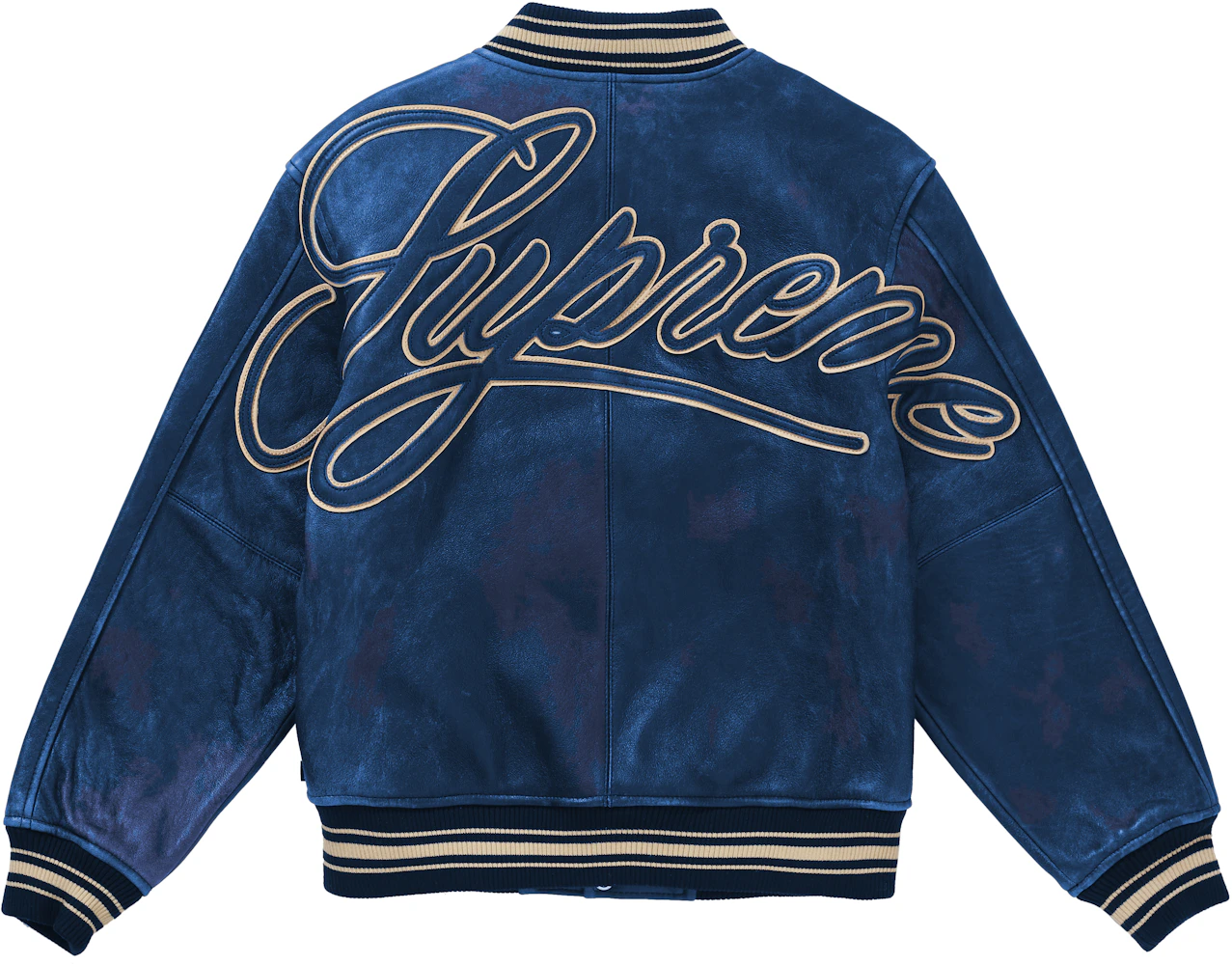Supreme Worn Leather Varsity Jacket Blue Men's - SS19 - US