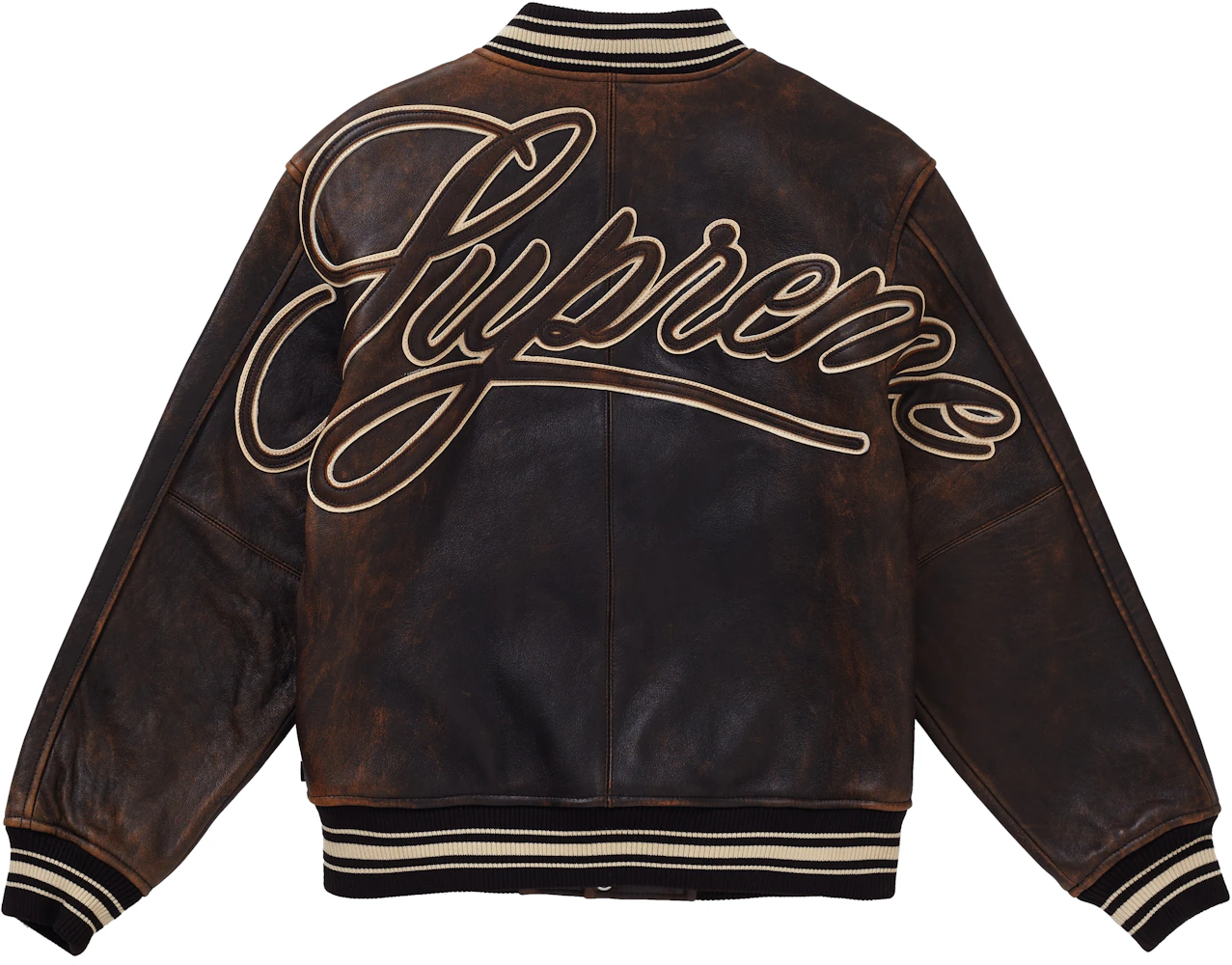 Supreme Worn Leather Varsity Jacket Black Men's - SS19 - US