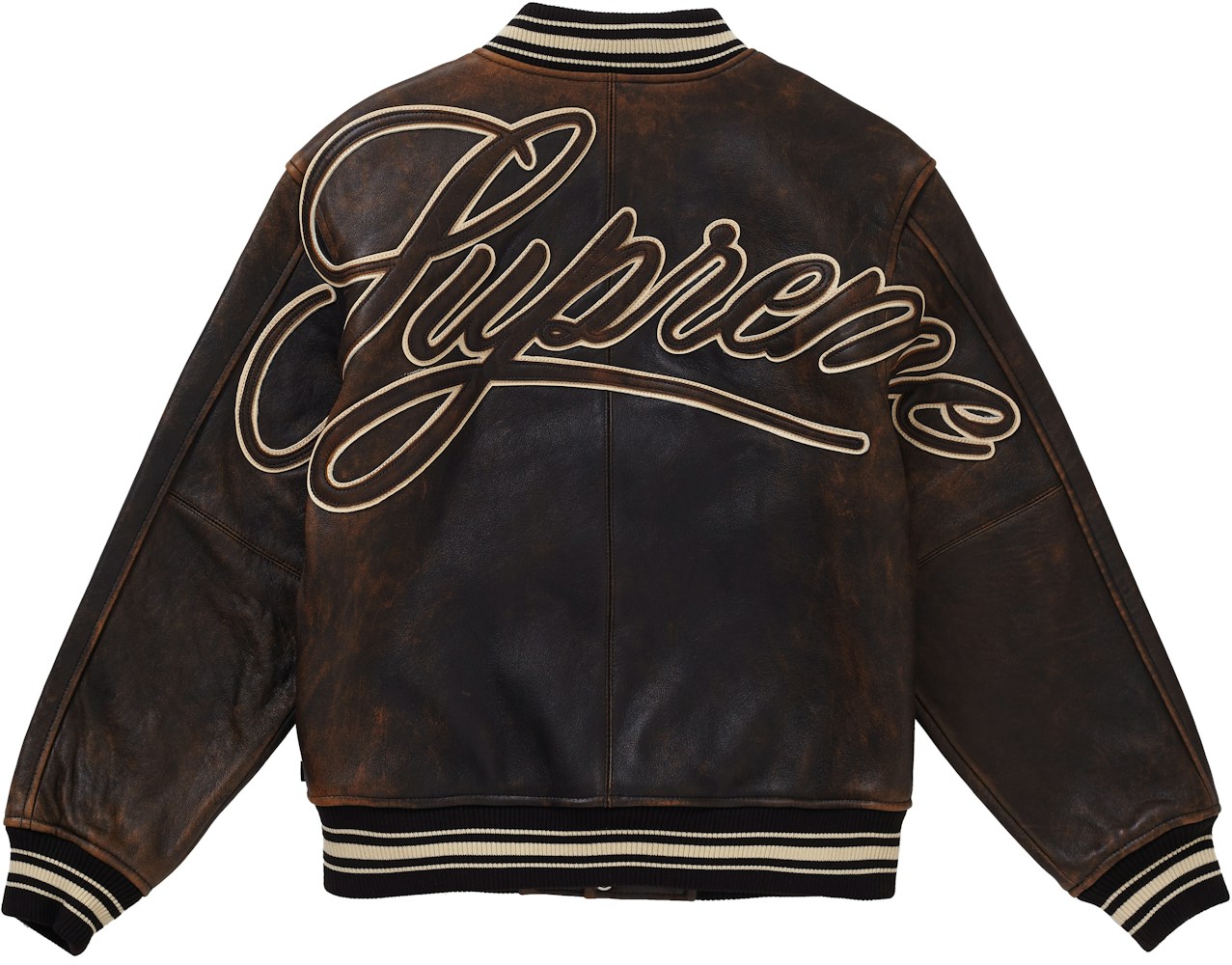 Supreme Worn Leather Varsity Jacket Black - SS19
