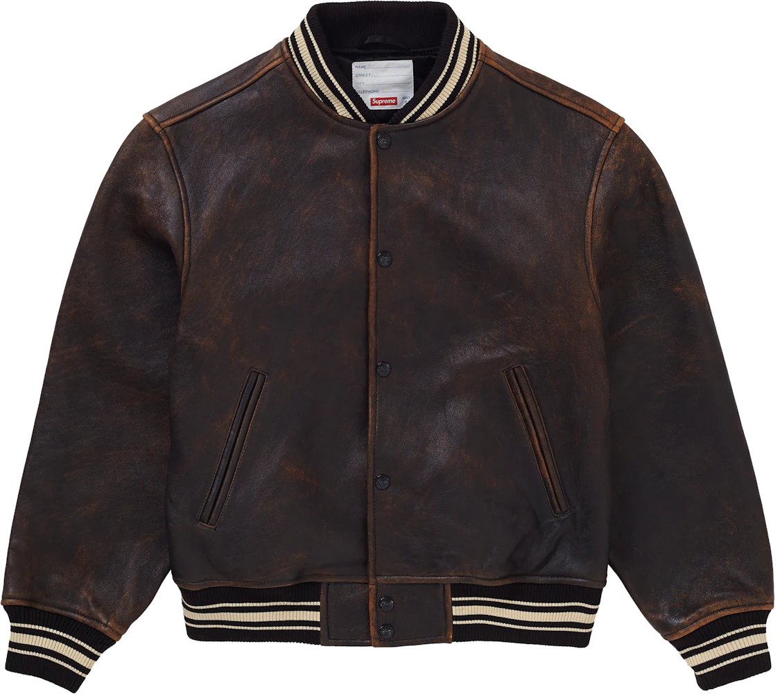 Supreme Worn Leather Varsity Jacket Black - Mens, Size S