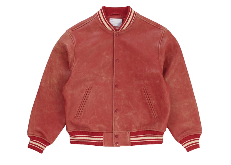 Supreme Worn Leather Varsity Jacket Red - SS19 Men's - US