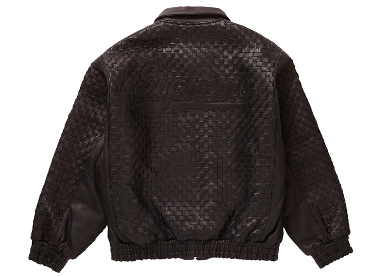 Supreme Woven Leather Varsity Jacket Black Men's - FW23 - GB