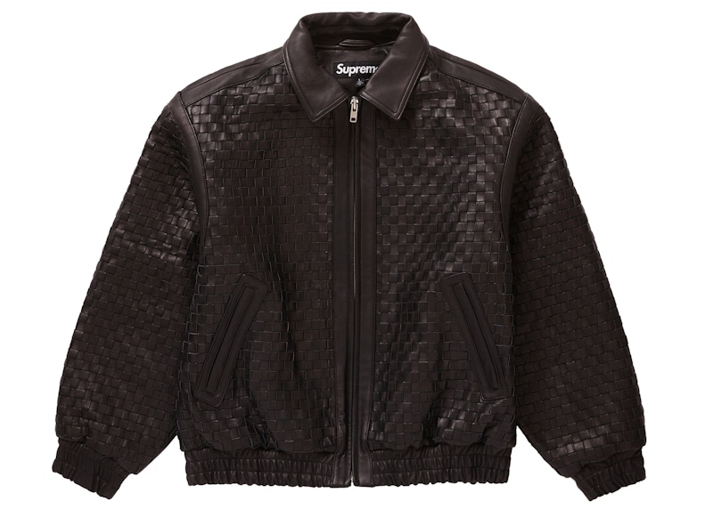 Supreme Woven Leather Varsity Jacket Black