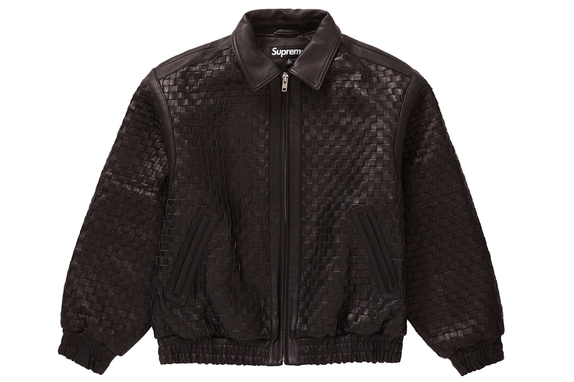 Pre-owned Supreme Woven Leather Varsity Jacket Black
