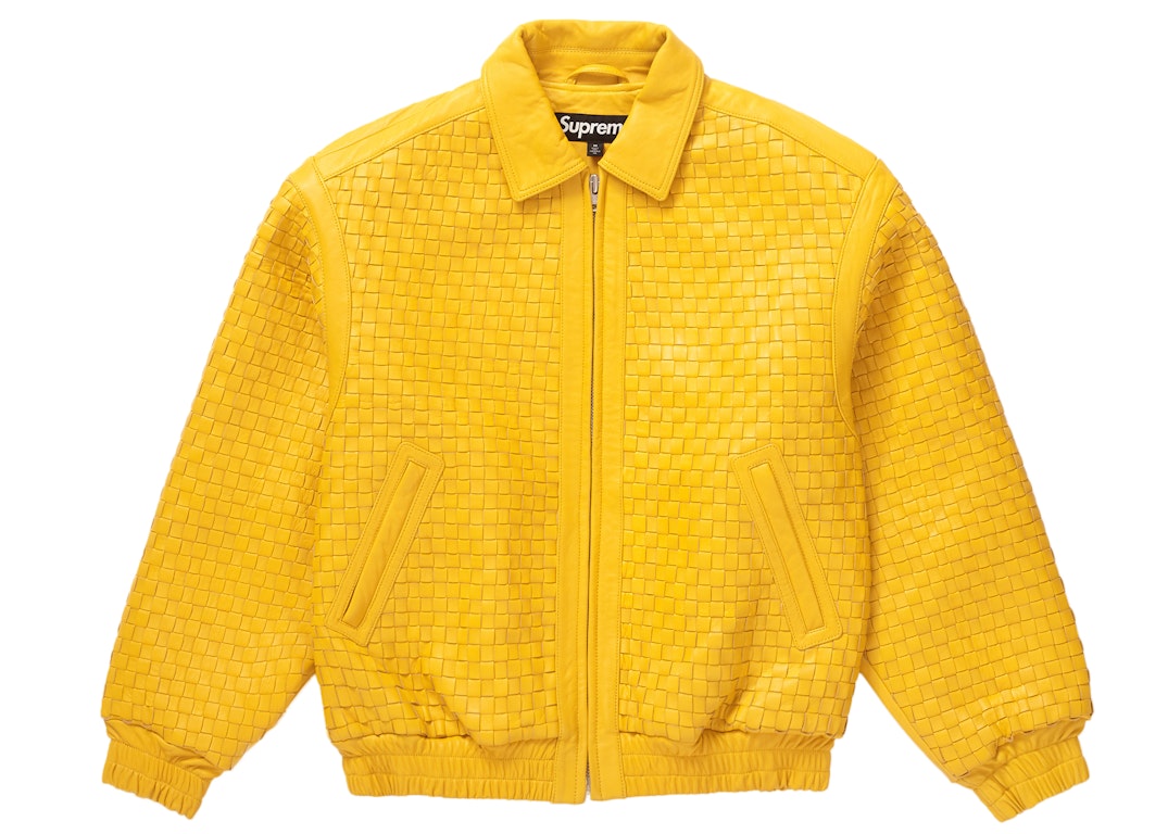 Pre-owned Supreme Woven Leather Varsity Jacket Yellow