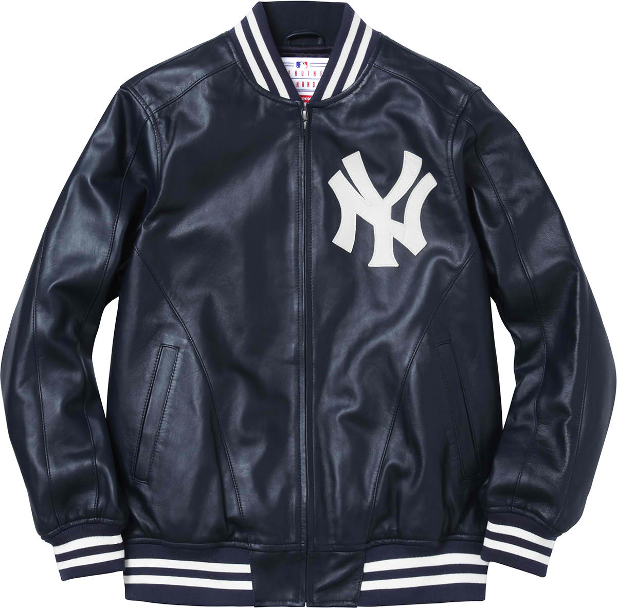Supreme Yankees Leather Varsity Jacket Navy