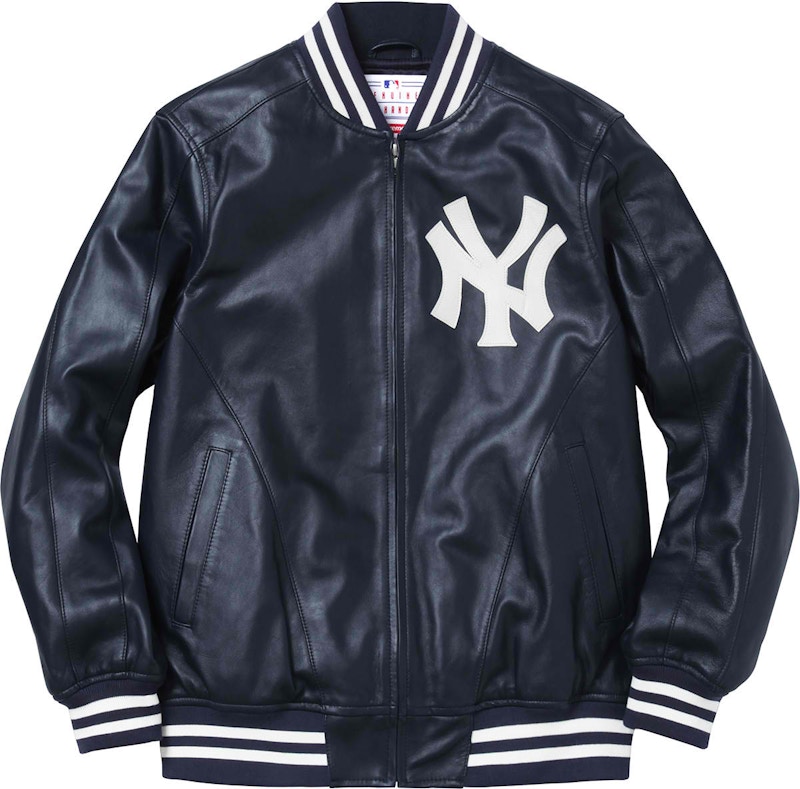 Supreme Yankees Leather Varsity Jacket Navy - SS15 Men's - US