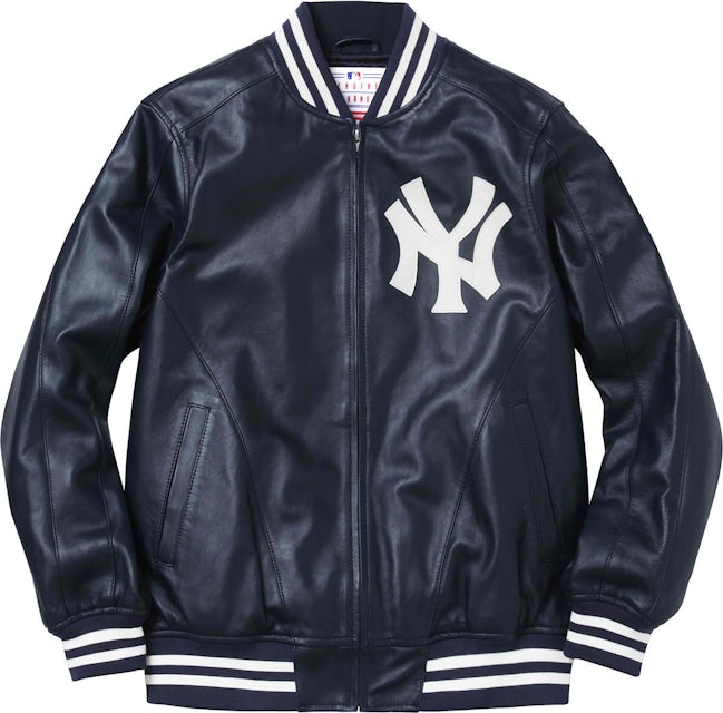 Supreme Yankees Leather Varsity Jacket Navy Men's - SS15 - US