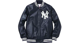 Supreme Yankees Leather Varsity Jacket Navy