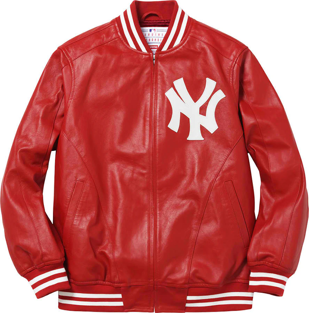 Supreme Yankees Leather Varsity Jacket Red Men's - SS15 - US
