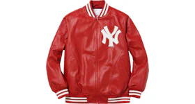 Supreme Yankees Leather Varsity Jacket Red