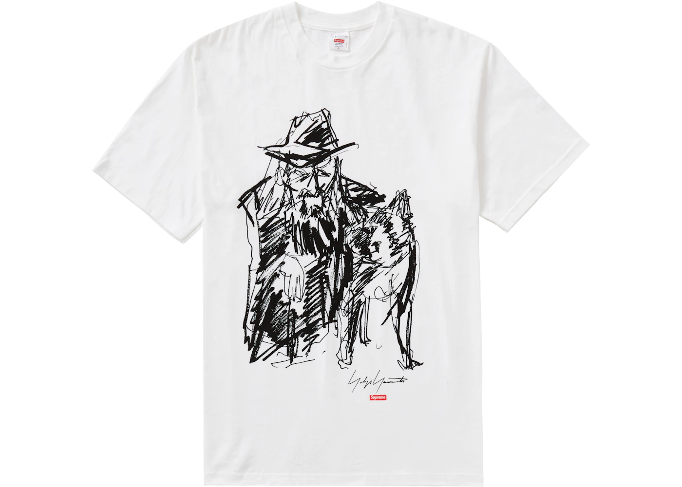 Supreme yohji yamamoto scribble wolf tee white Clearance