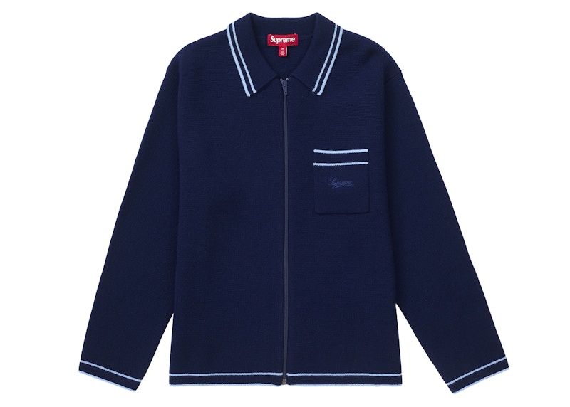 Supreme Zip Up Polo Sweater Navy Men's - FW24 - US