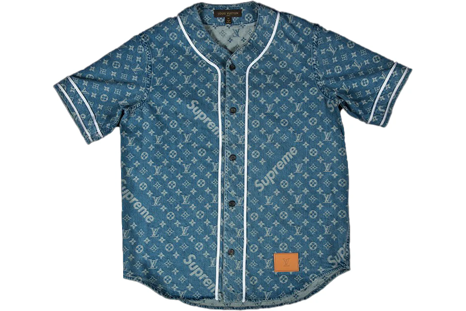 Supreme x Louis Vuitton Jacquard Denim Baseball Jersey Blue