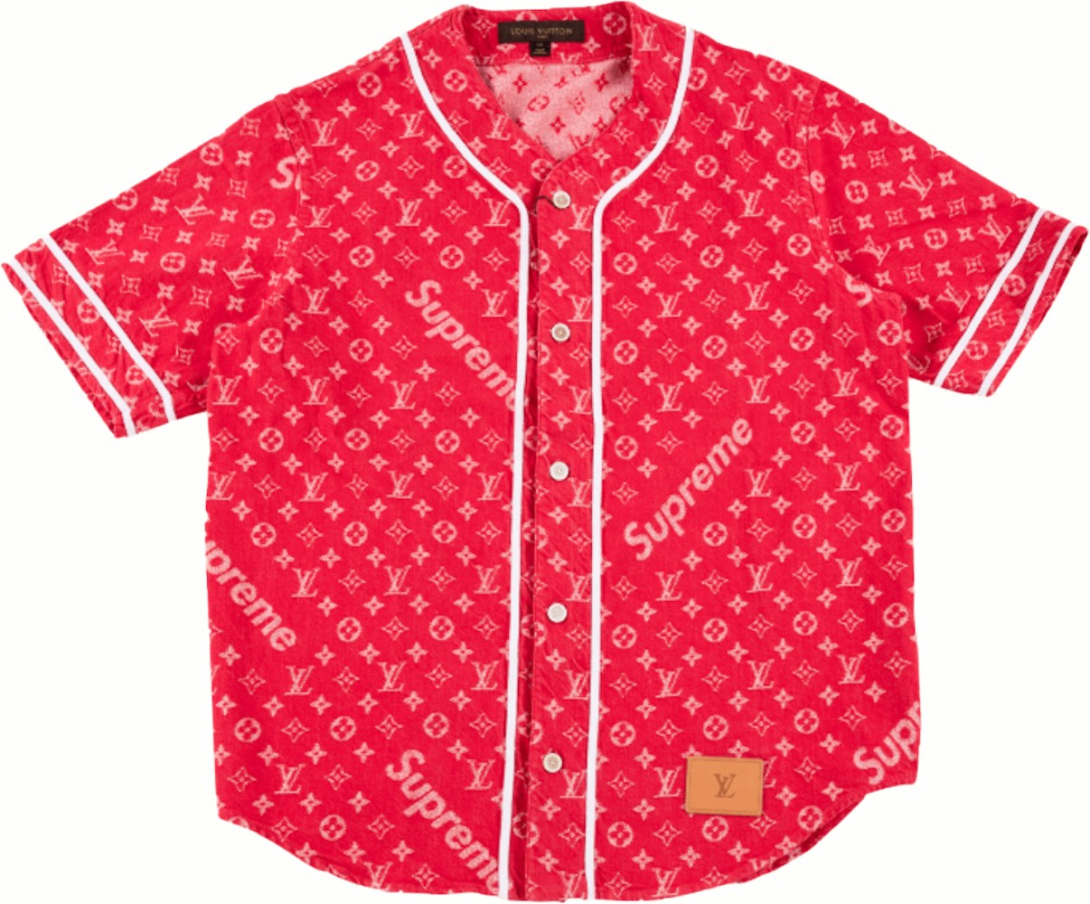 Supreme x Vuitton Jacquard Denim Baseball Jersey Red -