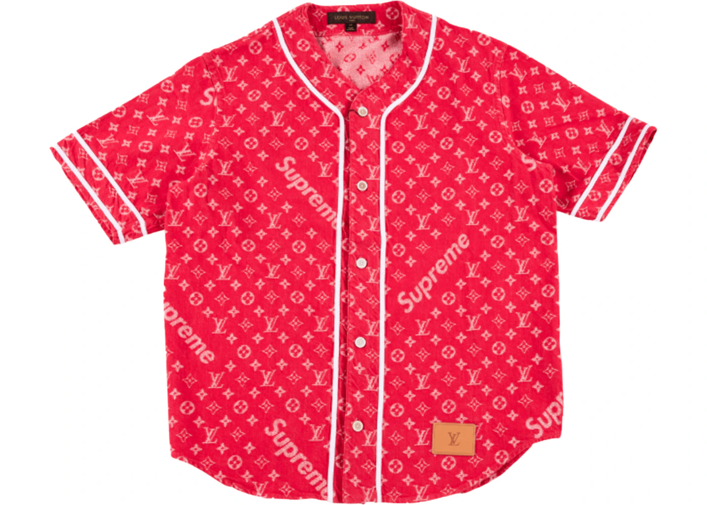Supreme x Louis Vuitton Jacquard Denim Baseball Jersey Red