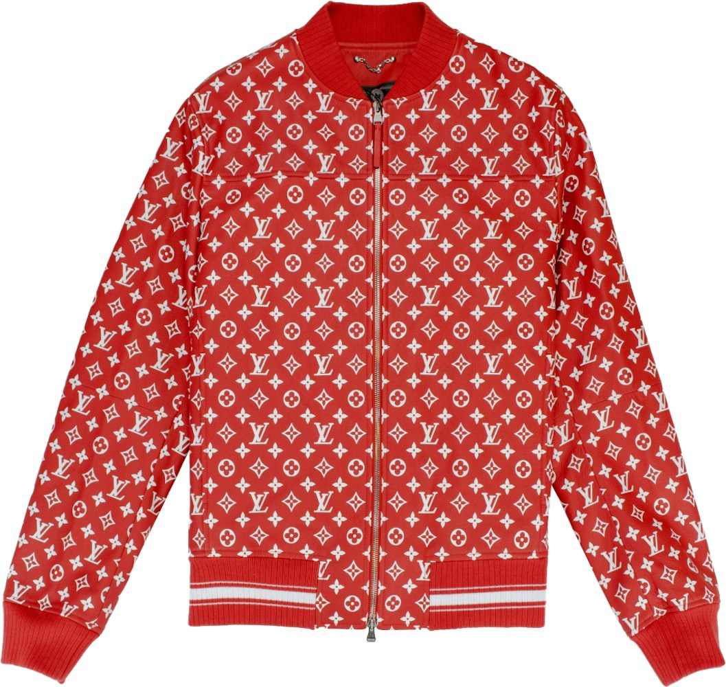 Supreme Louis Vuitton Leather Baseball Jacket Red - SS17