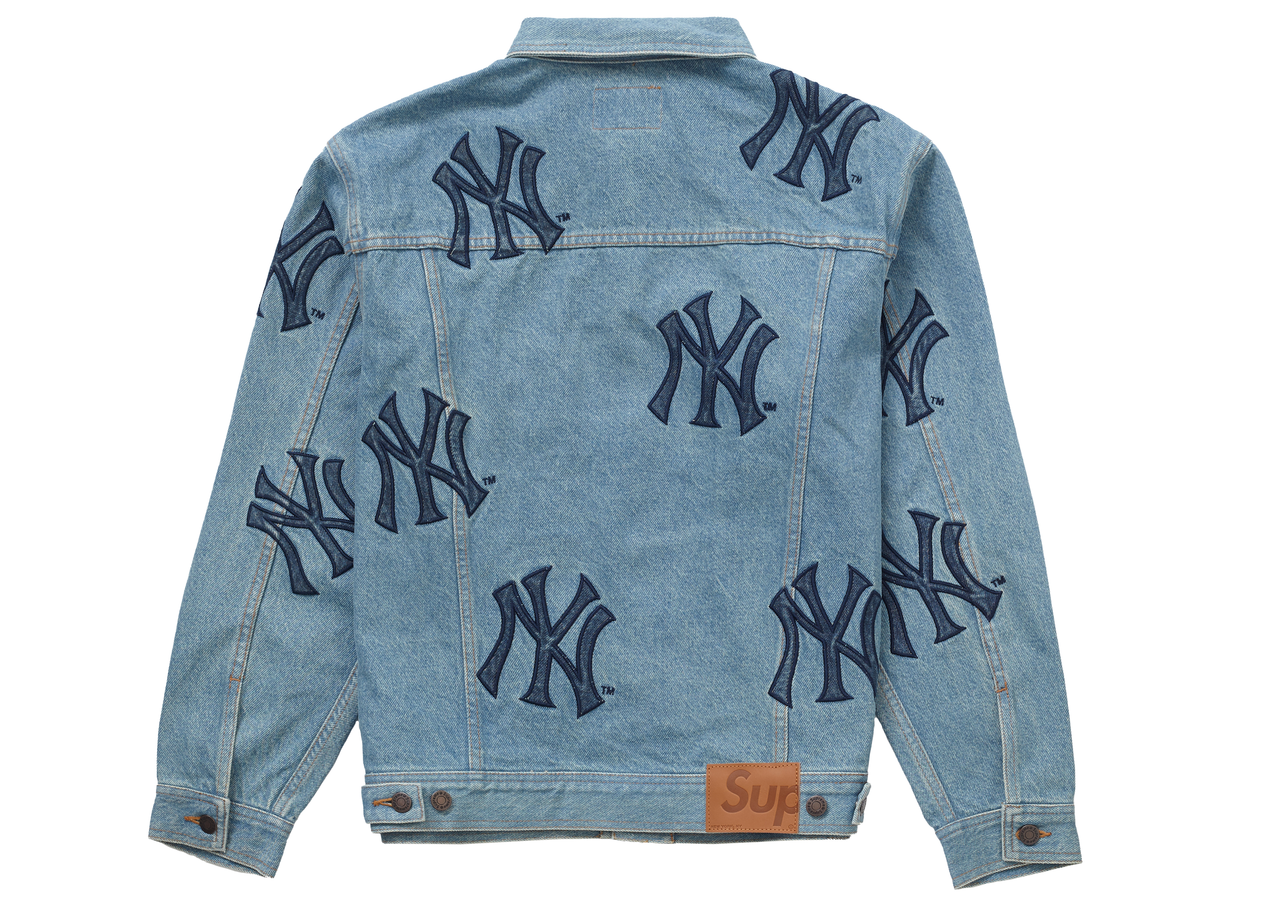Supreme x New York Yankees Denim Trucker Jacket Washed Blue Men's 
