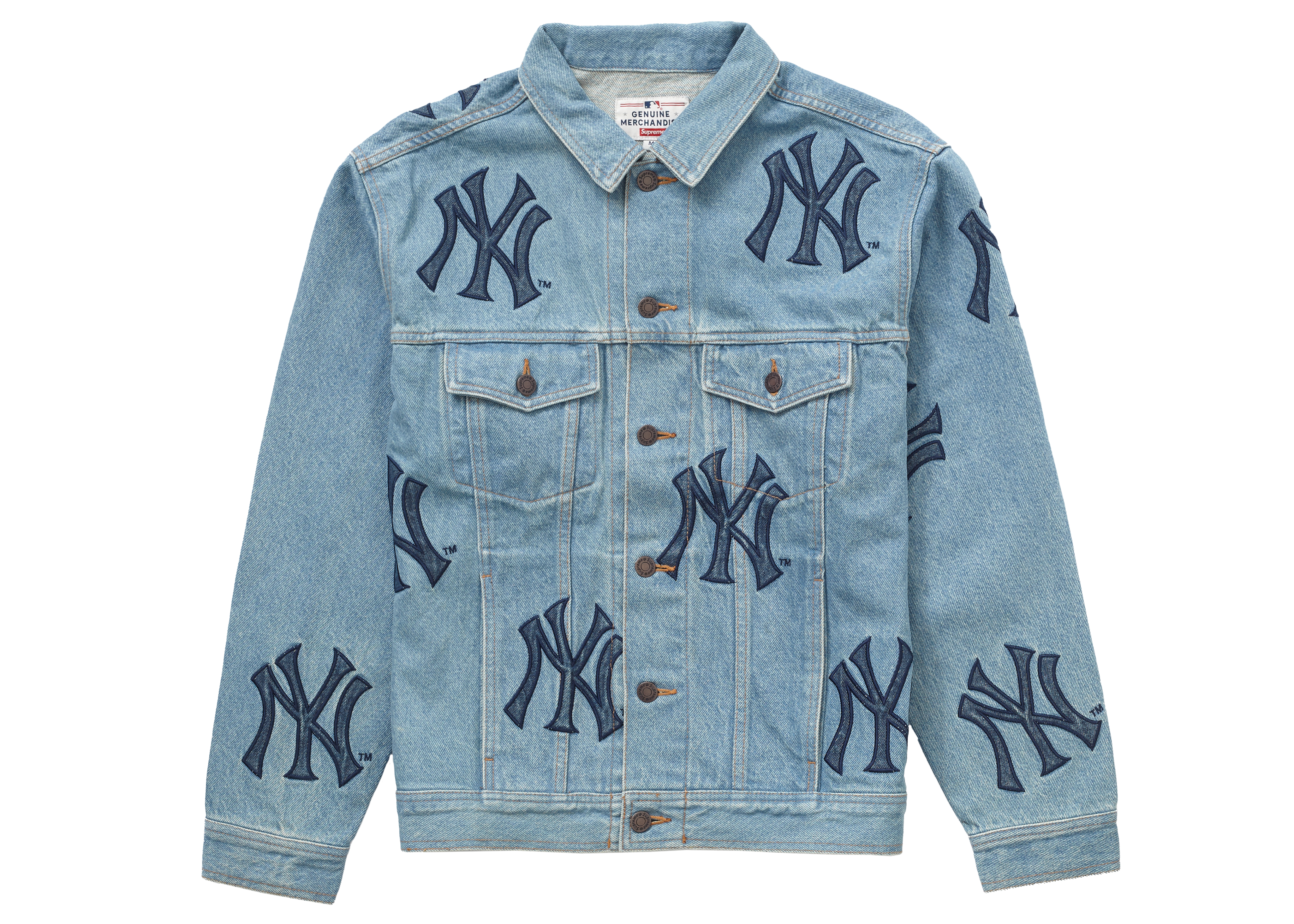 Supreme x New York Yankees Denim Trucker Jacket Washed Blue Men's