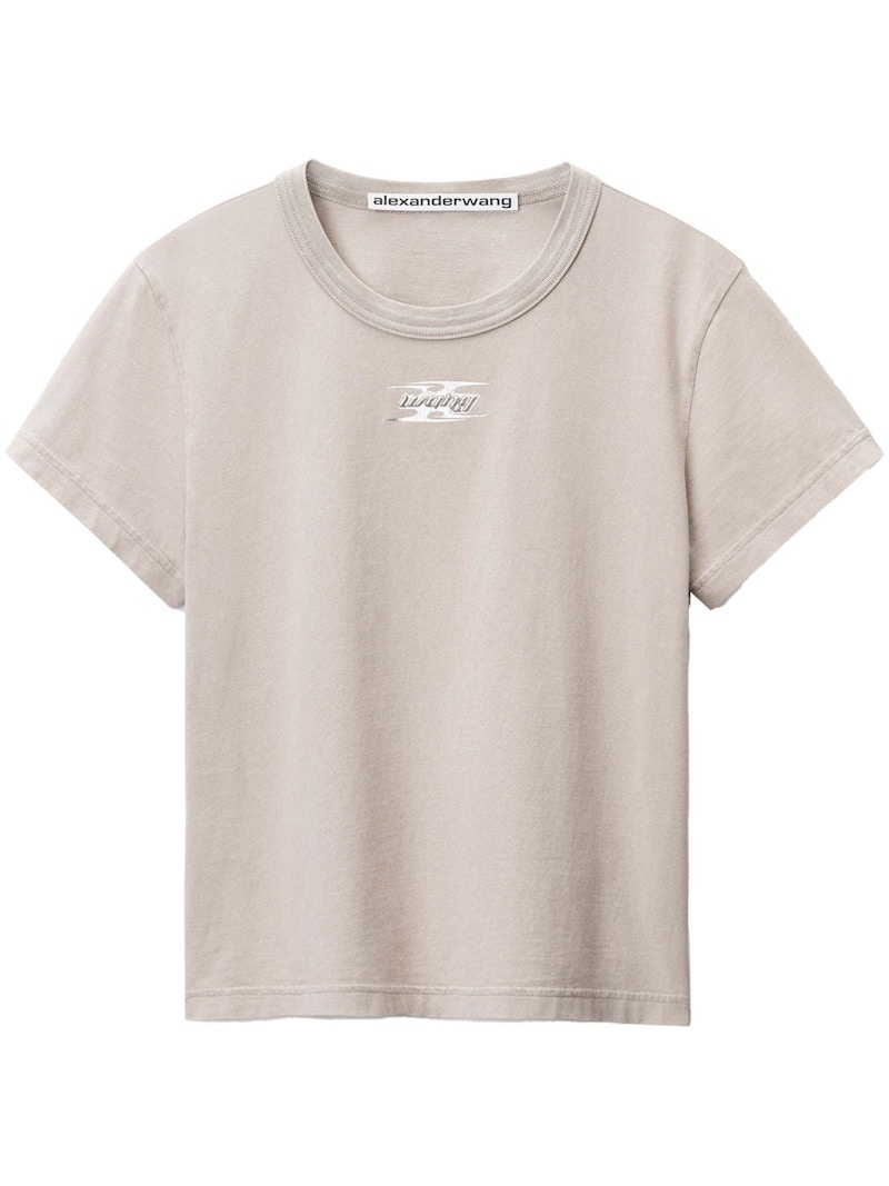 Pre-owned Alexander Wang T Women's T By Alexander Wang Blade Logo Shrunken Tee Shirt In Washed Oyster