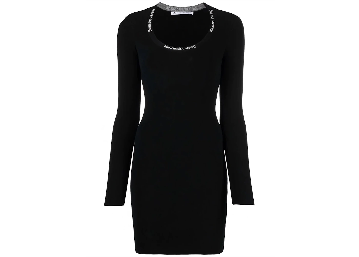 T by Alexander Wang Bodycon LS Logo Jacquard Trim Scoop Neck Dress