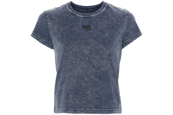 T by Alexander Wang Essential JSY Shrunk Puff Logo & Bound Neck Tee Acid Negro Ice