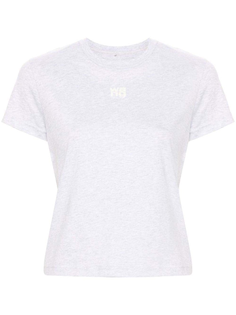 Pre-owned Alexander Wang T Women's T By Alexander Wang Essential Jsy Shrunk Puff Logo & Bound Neck Tee Shirt In Light Heather G In Gray