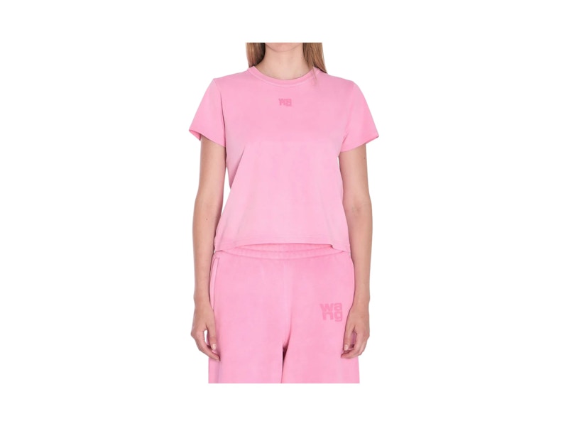 Pre-owned Alexander Wang T Women's T By Alexander Wang Essential Jersey Puff Logo Shrunk T-shirt In Washed Lotus In Pink