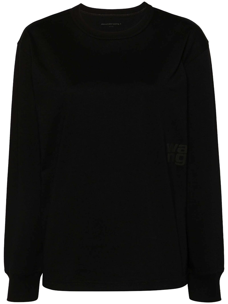 Pre-owned Alexander Wang T Women's T By Alexander Wang Essential Puff Logo Jersey Long Sleeve Tee Shirt In Black