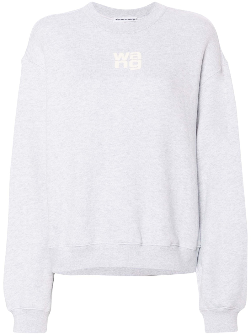 Pre-owned Alexander Wang T Women's T By Alexander Wang Essential Terry Crew Puff Paint Logo Sweatshirt In Light Heather Grey