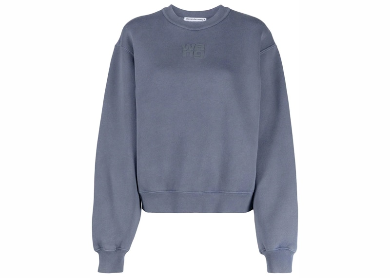 T by Alexander Wang Essential Terry Crew Puff Paint Logo Sweatshirt Motor Grey SS23 US