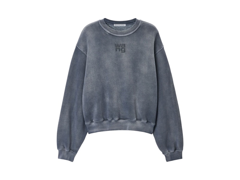 Pre-owned Alexander Wang T Women's T By Alexander Wang Essential Terry Crew W/ Puff Paint Logo Sweatshirt In Washed Asphalt In Gray