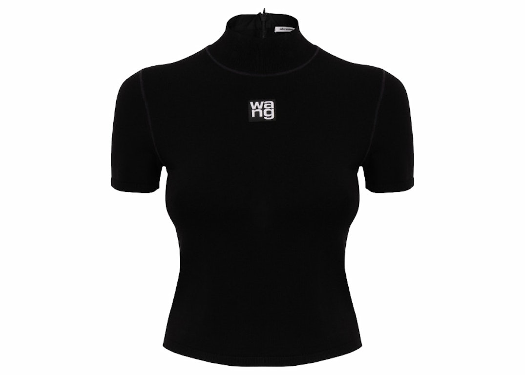 Pre-owned Alexander Wang T T By Alexander Wang Foundation Bodycon Ss Logo Patch Mock Neck Top Black