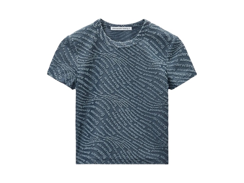 Pre-owned Alexander Wang T Women's T By Alexander Wang Jacquard Logo Baby T-shirt In Graphite In Gray