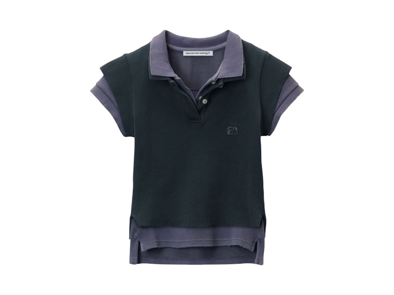 T by Alexander Wang Layered Shrunk Polo Washed Navy/Washed Blue