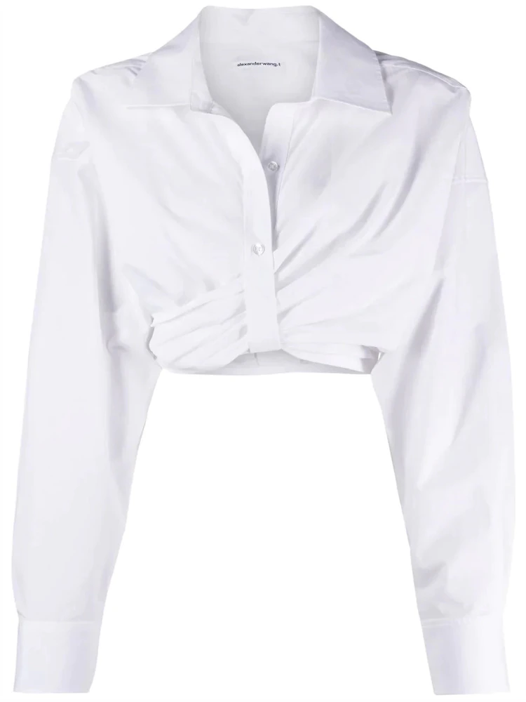 T by Alexander Wang Placket Detail Draped Cropped Shirt Bright White ...