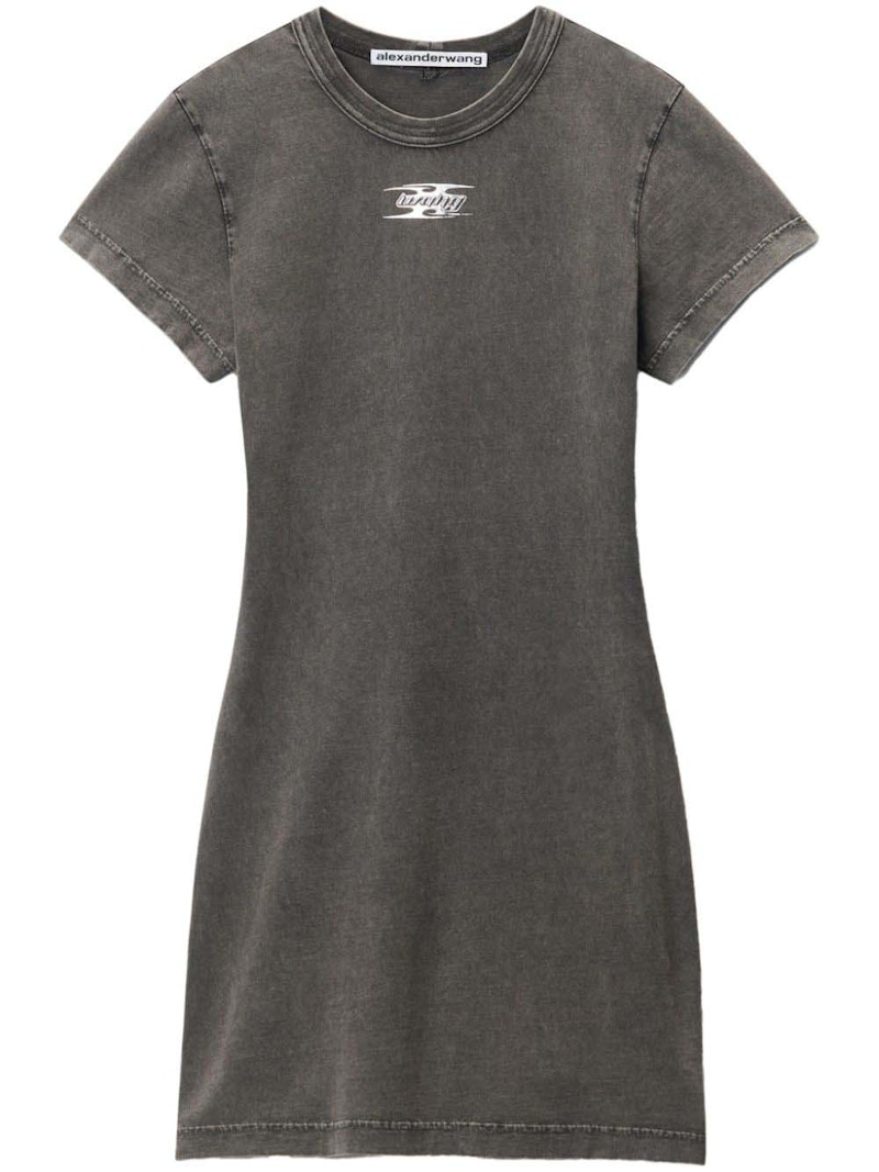 Pre-owned Alexander Wang T Women's T By Alexander Wang Shrunken Tee Shirt Mini Blade Logo Dress In Washed Cedar