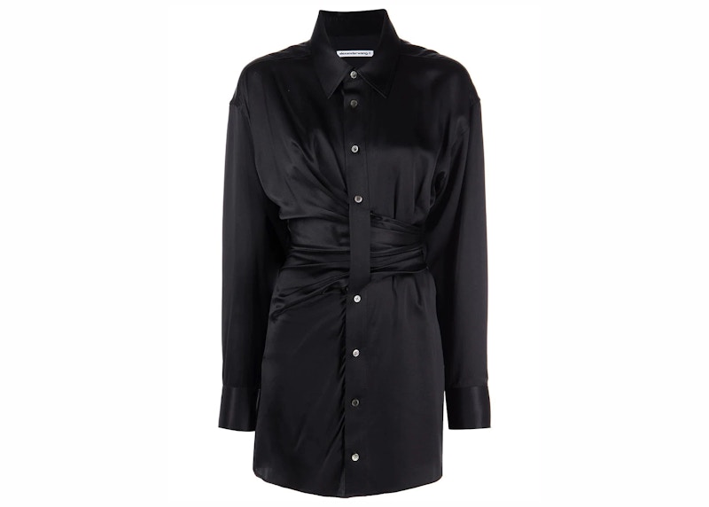 T by Alexander Wang Threaded Placket Draped Shirt Dress Black - SS23 - US