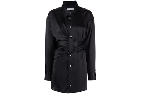 T by Alexander Wang Threaded Placket Draped Shirt Dress Black - SS23 - US T by Alexander Wang Threaded Placket Draped Shirt Dress Black - SS23 - US