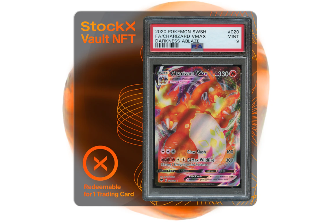 StockX Vault NFT Charizard VMAX 2020 Pokemon TCG Sword & Shield Darkness Ablaze #20 (PSA 9) Vaulted Goods
