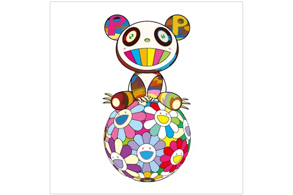 Takashi Murakami Atop a Ball of Flowers, a Panda Cub Sits Properly Estampe (Signée, Edition de 100)