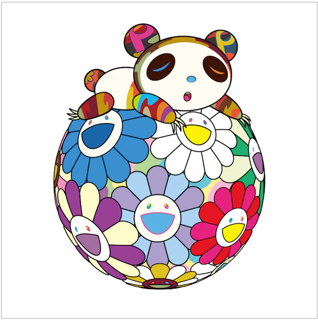 Takashi Murakami Atop a Ball of Flowers, a Panda Cub Sleeps Soundly ...