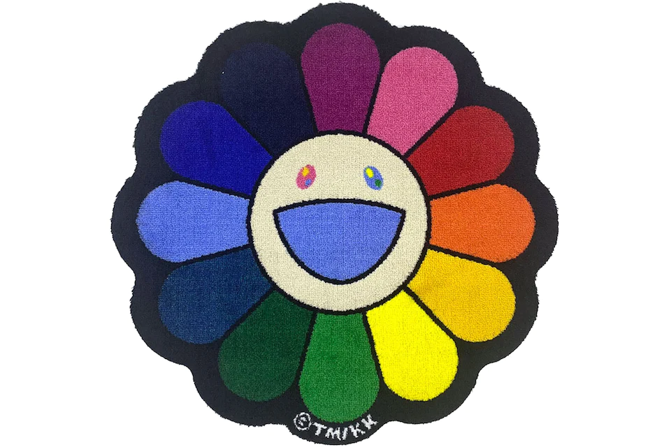 Alfombra con forma de flor Takashi Murakami en arco iris/beige crudo