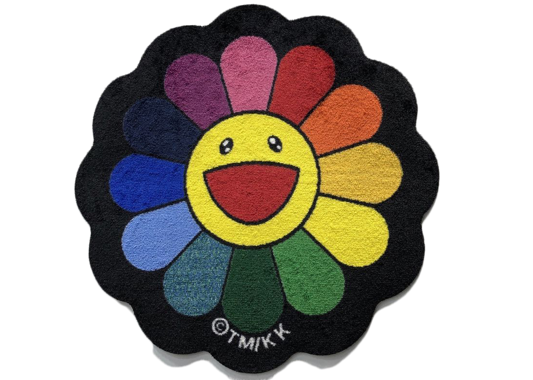 Murakami Flower Rainbow Hypebeast Round Plush Non-slip Area Rug Carpet Living Room Bedroom Doormat Office Mat Decor Gift