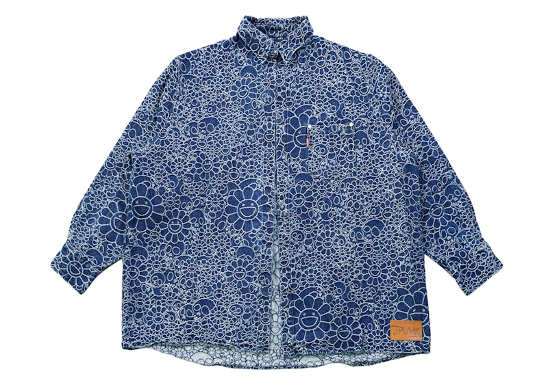 Takashi Murakami Flowers and Skulls Jacquard Denim Haori Shirt