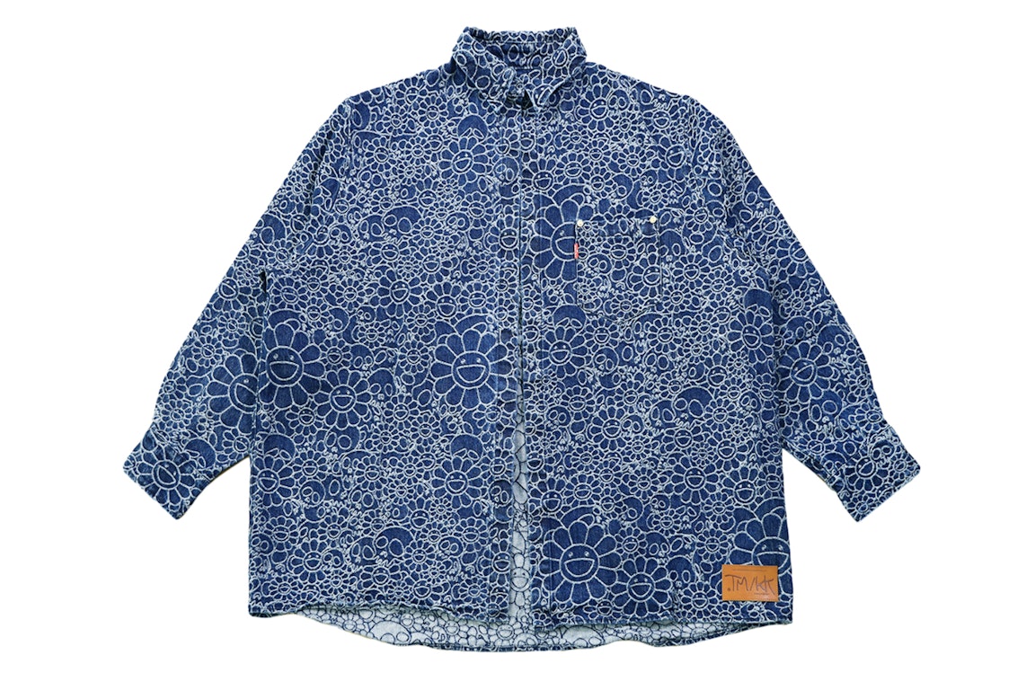 Pre-owned Takashi Murakami Flowers And Skulls Jacquard Denim Haori Shirt Dark Blue