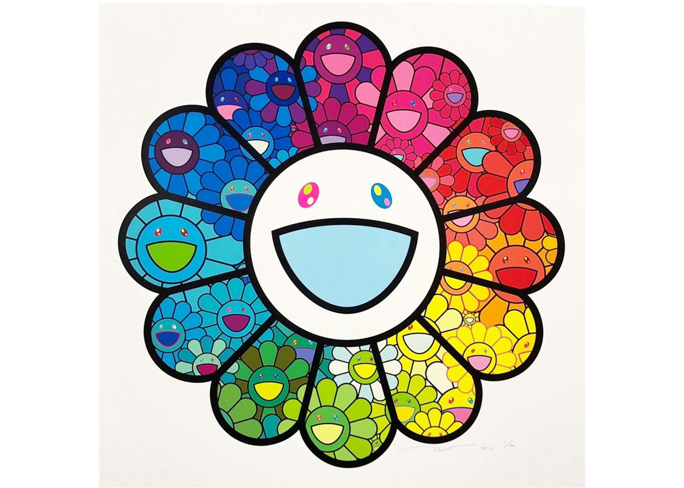 Takashi Murakami Multicolor Super Flat Flowers Print (Signed