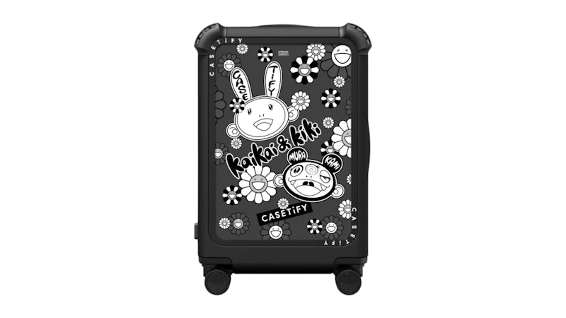 Pre-owned Takashi Murakami X Casetify Kaikai And Kiki Sticker Mania (mono) 21" Carryon Suitcase Suitcase In Matte Black